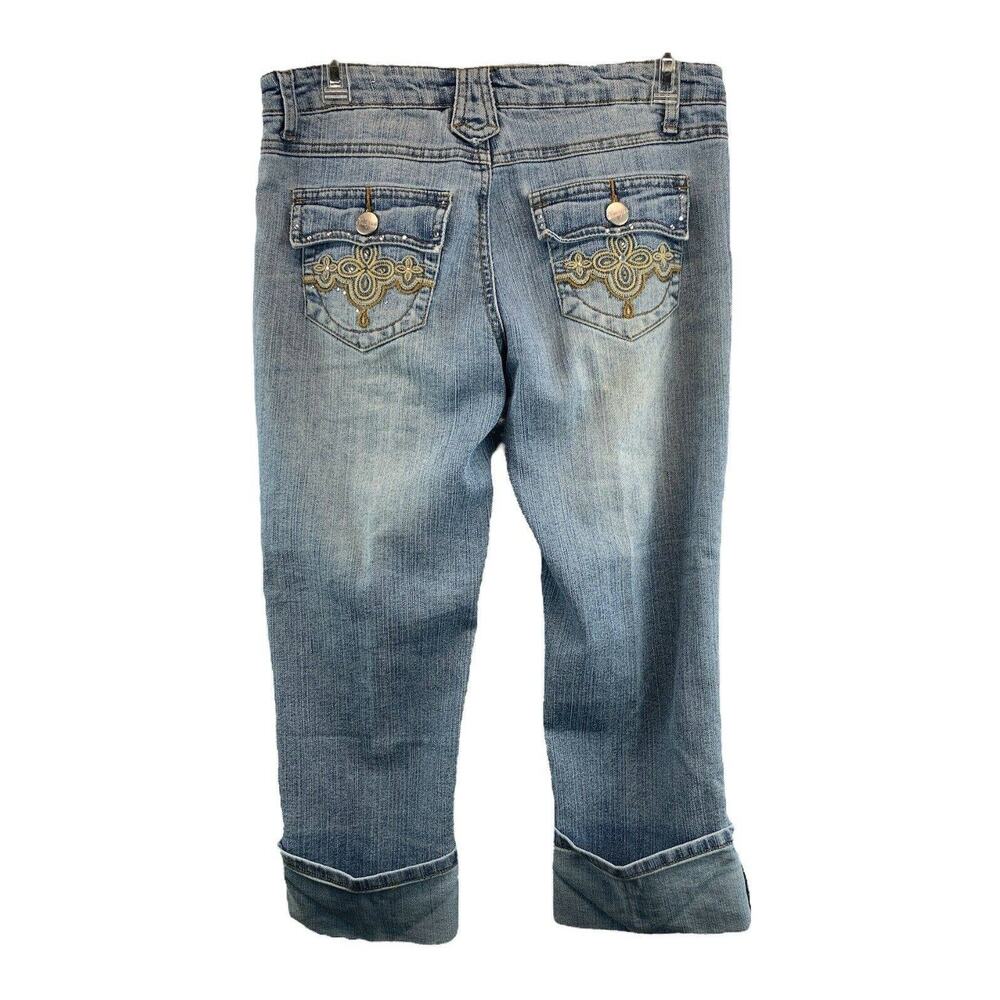 Southpole Jeans Juniors Size 7 W32 Capri Cropped Embellished Blue Stretch Denim